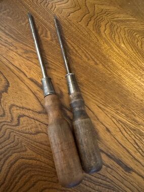 Vintage Antique Collectible Pair of Wood-Handled Phillips & Flathead Screwdriver